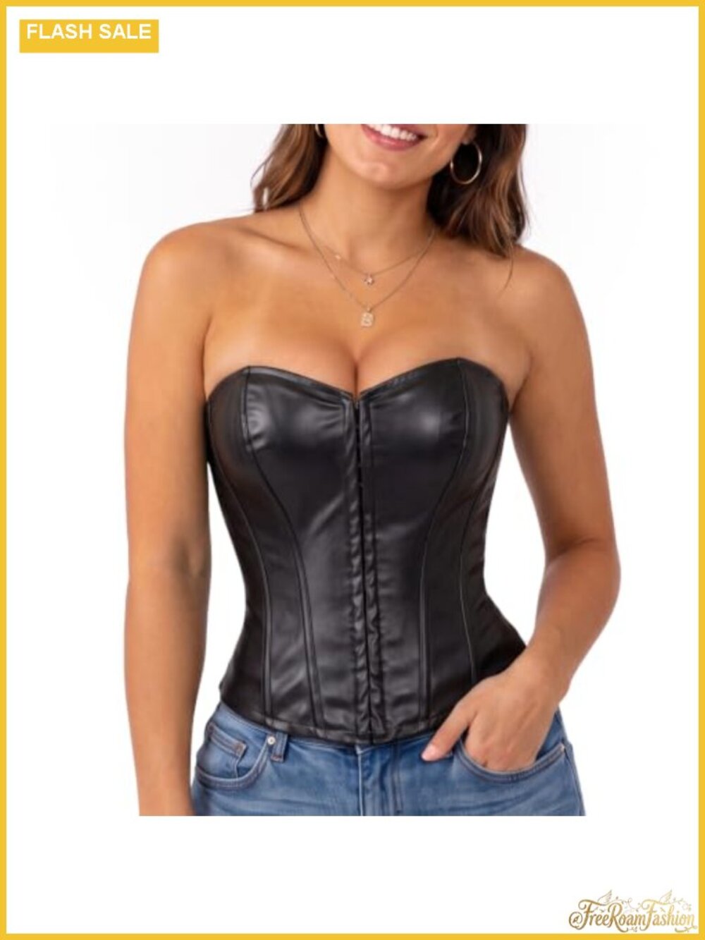 Faux Leather Corset Top Strapless Bustier Steampunk Cosplay